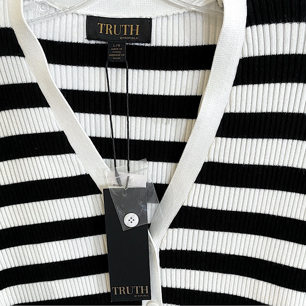 New Truth Striped Black and White Cardigan Sz.L - Picture 3 of 8